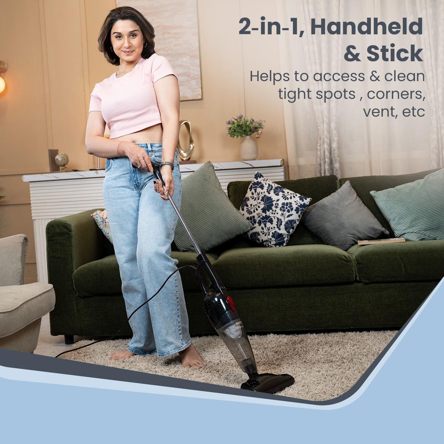 AGARO Regal Plus Upright Vacuum Cleaner, 2-In-1, Handheld & Stick, Dry Vacuuming, For Home Use, 800 Watts, 6.5 kPa Suction power, Bagless, Black