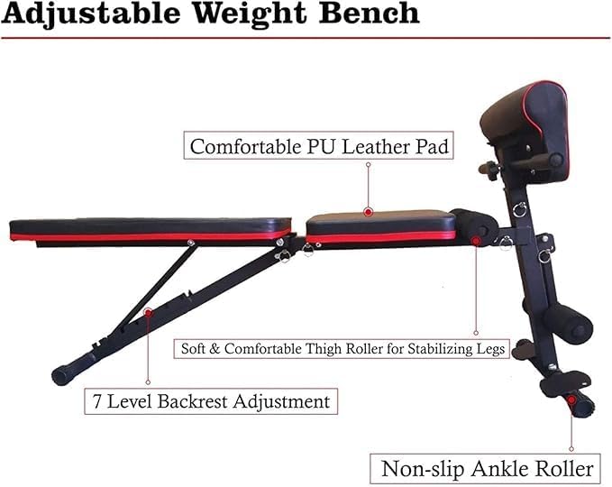 IGNOTI Home Bench Press Chair Dumbbell Stool Adjustable Dumbbell Exercise Bench Flat Weight Bench Foldable Sit Up Incline Abs Flat Fly Weight Press Rope - Stocks (BLACK) (Black)