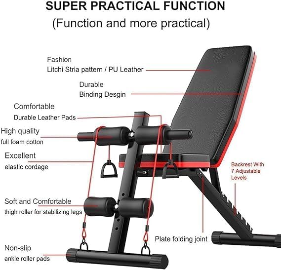 IGNOTI Home Bench Press Chair Dumbbell Stool Adjustable Dumbbell Exercise Bench Flat Weight Bench Foldable Sit Up Incline Abs Flat Fly Weight Press Rope - Stocks (BLACK) (Black)