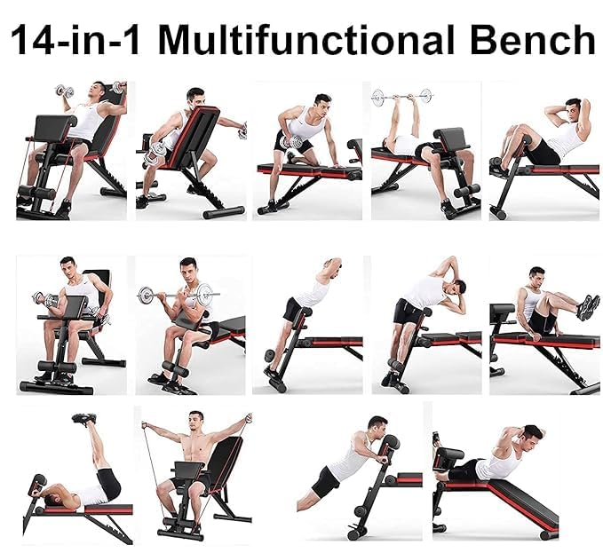IGNOTI Home Bench Press Chair Dumbbell Stool Adjustable Dumbbell Exercise Bench Flat Weight Bench Foldable Sit Up Incline Abs Flat Fly Weight Press Rope - Stocks (BLACK) (Black)