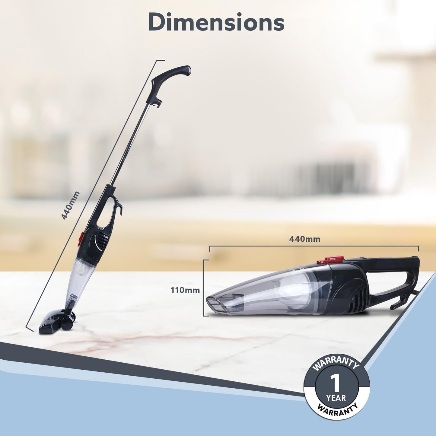 AGARO Regal Plus Upright Vacuum Cleaner, 2-In-1, Handheld & Stick, Dry Vacuuming, For Home Use, 800 Watts, 6.5 kPa Suction power, Bagless, Black