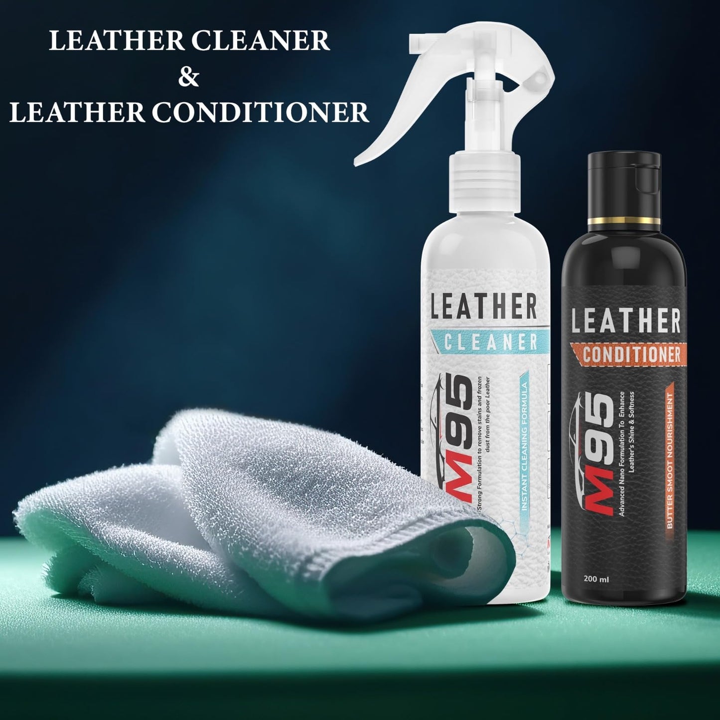 M95 Leather Cleaner and Conditioner kit Combo for Sofa, Car Seats, Jacket, Bags, Belt and for all Leather, cleaner and conditioner (200ml) (Cleaner + Conditioner)