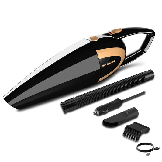Bergmann Stunner Cordless Vacuum Cleaner for Car & Home | 150W Powerful Suction | Dual Mode - 7500mAh Rechargeable Battery & 12V DC Car Port | Stainless Steel Hepa Filter | Mirror Finish | Black