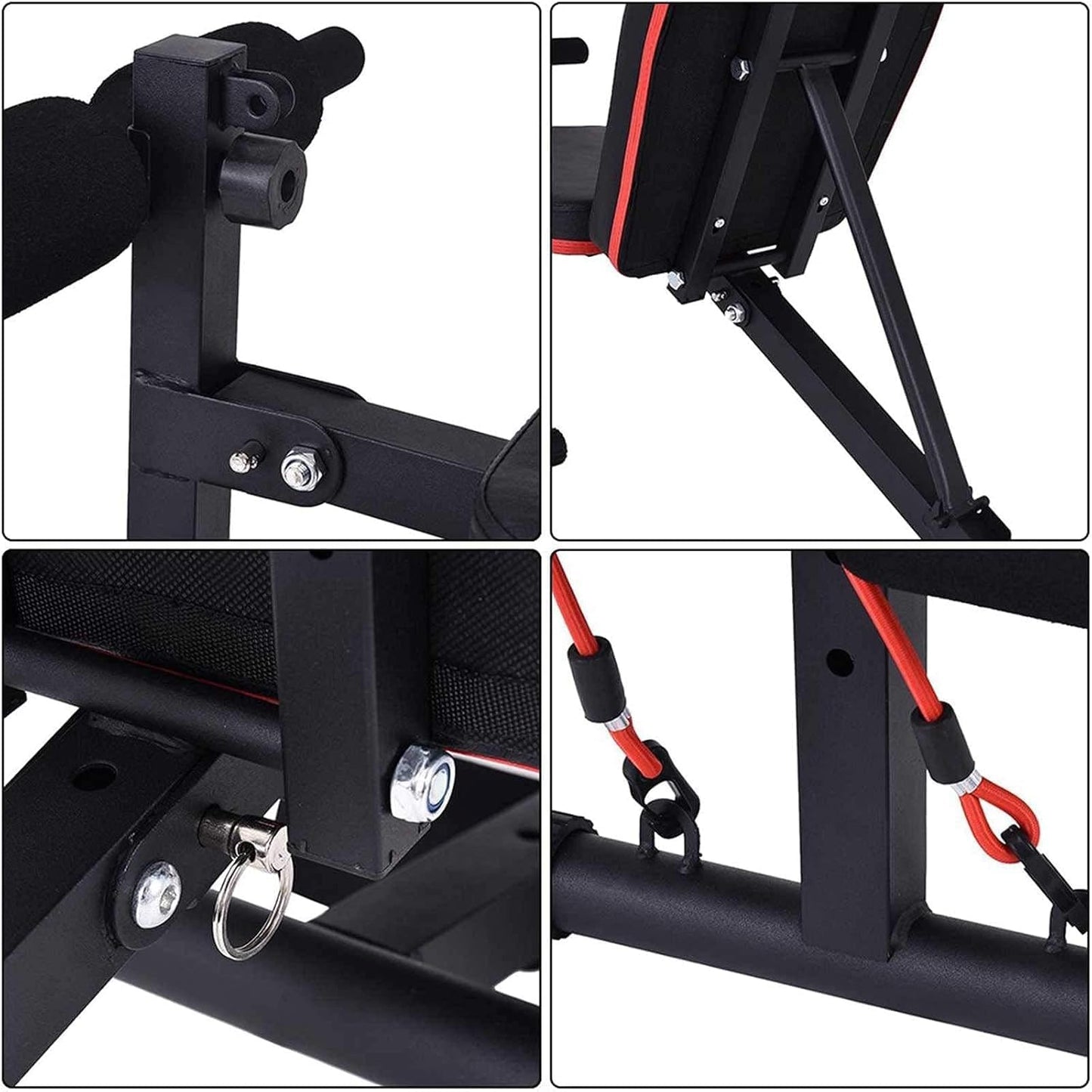 IGNOTI Home Bench Press Chair Dumbbell Stool Adjustable Dumbbell Exercise Bench Flat Weight Bench Foldable Sit Up Incline Abs Flat Fly Weight Press Rope - Stocks (BLACK) (Black)