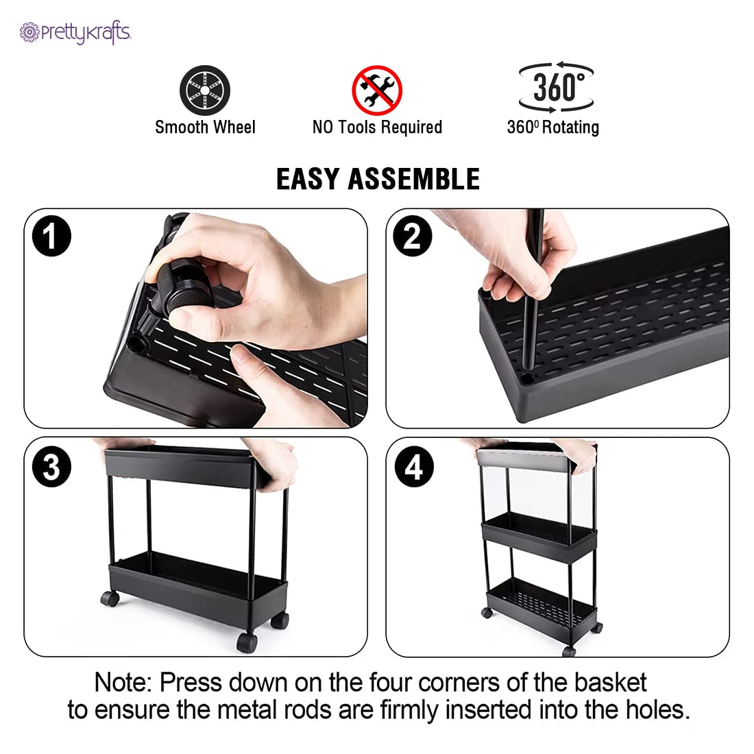 Rack Shelf with Wheels Slim Slide Out Kitchen Trolley Rack Holder
